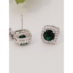 S925 Square Emerald  Earring Stud